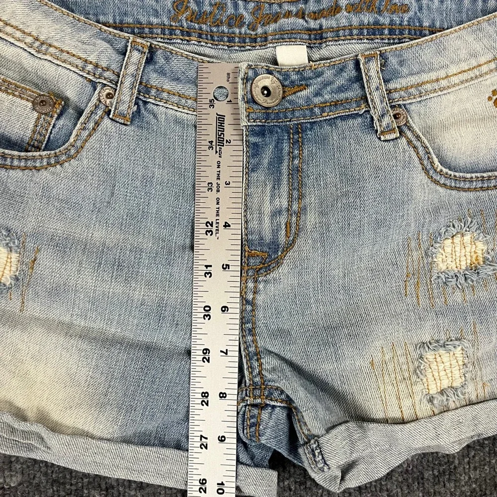 Justice Denim Shorts Girls Size 18R Light Wash Distressed Rolled Cuff Casual